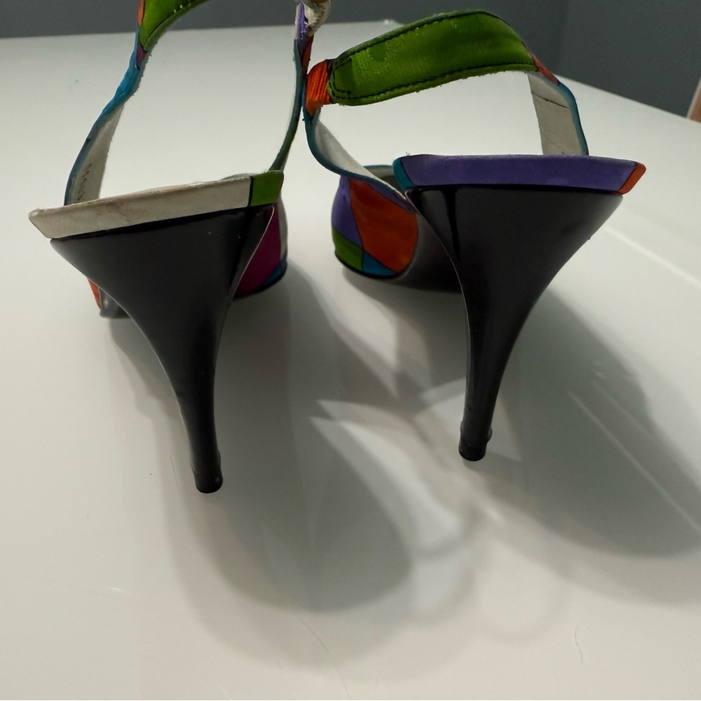 Vintage Stuart Weitzman Mondrian style Slingback kitten Heels 7.5AA - Picture 6 of 7